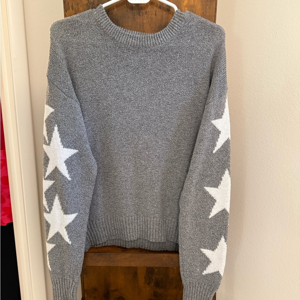 SHEIN Gray Sweater with White Star Accents